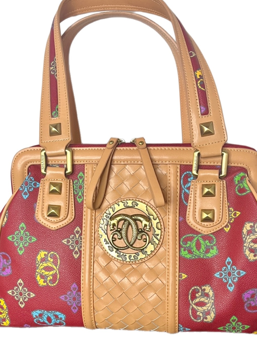 Sharif 2 Pcs. Red Patterned Tote and Mini Bag Set - Picture 2 of 5
